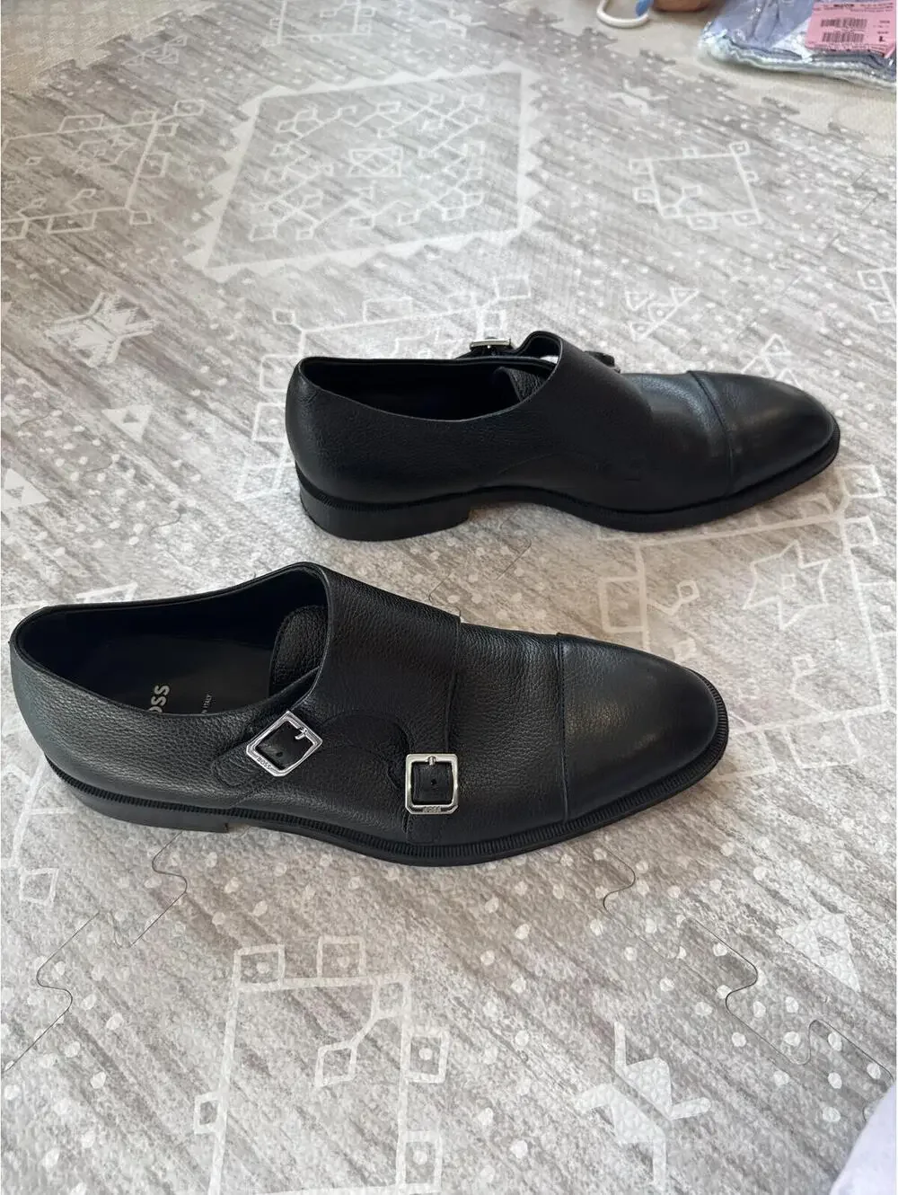 BOSS Black Leather Double Monk Strap Dress Shoes Size 7